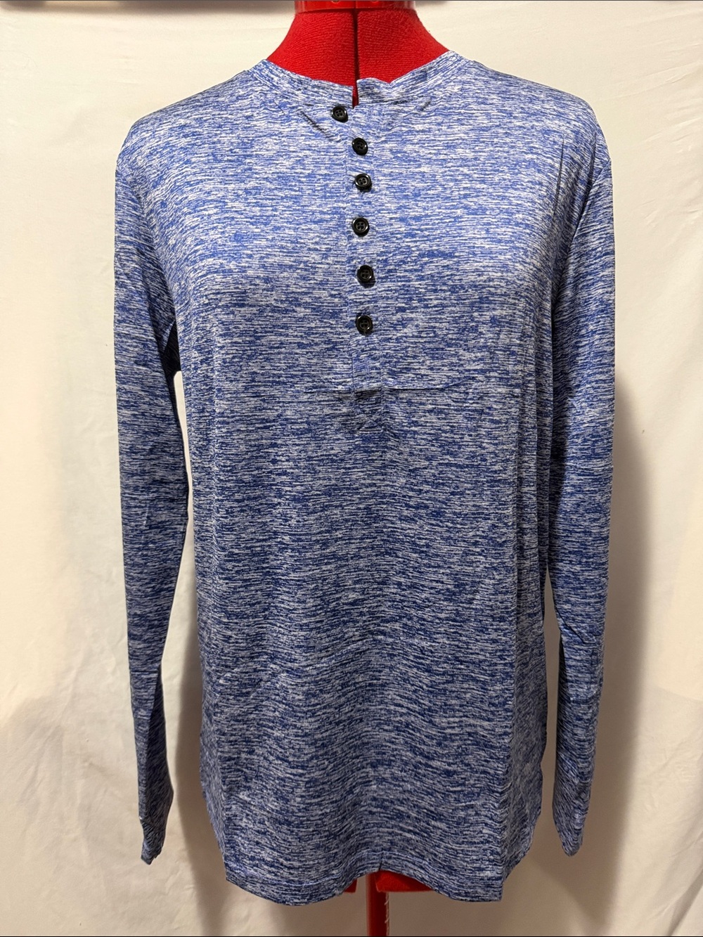 Women's Blue Heather Long-Sleeve Henley Tee